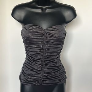 EXPRESS Strapless Ruched Metallic Black Top, size XS